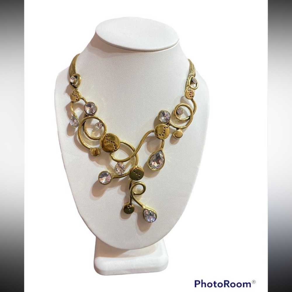 Gold-toned necklace set, earrings, crystals, unique jewelry